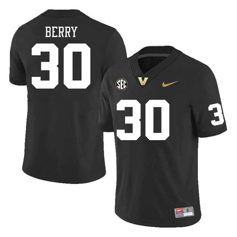 Vanderbilt Commodores #30 Trudell Berry College Football Jerseys Sale Stitched-Black